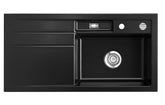 SYSTEMCERAM Einbauspüle Bela 100 F Be. Re. Nero 68 inkl. Excenterbetätigung, für 60 cm Schrankbreite, Spüle zum flächenbündigen Einbau, inkl. 4 x Eckradien R 10 Auflage Becken rechts 55200268