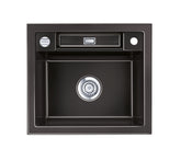 SYSTEMCERAM Einbauspüle Bela 57 F Nero 68 inkl. Excenterbetätigung, für 60 cm Schrankbreite, Spüle zum flächenbündigen Einbau, inkl. 4 x Eckradien R 10 Auflage keine Beckenlage 55160268