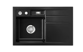 SYSTEMCERAM Einbauspüle Bela 78 F Be. Li. Nero 68 inkl. Excenterbetätigung, für 45 cm Schrankbreite, Spüle zum flächenbündigen Einbau, inkl. 4 x Eckradien R 10 Auflage Becken links 55190268