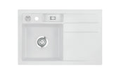SYSTEMCERAM Einbauspüle Bela 78 F Be. Li. Satin 20 inkl. Excenterbetätigung, für 45 cm Schrankbreite, Spüle zum flächenbündigen Einbau, inkl. 4 x Eckradien R 10 Auflage Becken links 55190220