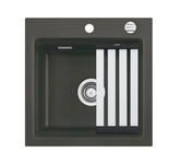 SYSTEMCERAM Einbauspüle Kara 51 Schiefer 85 inkl. Excenterbetätigung, für 50 cm Schrankbreite, Einbauspüle mit Medio-Matte Alu Auflage keine Beckenlage 50030285