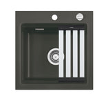SYSTEMCERAM Einbauspüle Kara 51 Schiefer 85 inkl. Excenterbetätigung, für 50 cm Schrankbreite, Einbauspüle mit Medio-Matte Alu Auflage keine Beckenlage 50030285