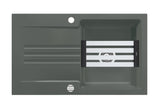 SYSTEMCERAM Einbauspüle Kara 85 Lava 80 inkl. Handbetätigung, für 60 cm Schrankbreite, Einbauspüle mit Medio-Matte Alu Auflage reversibel 50000180