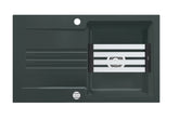 SYSTEMCERAM Einbauspüle Kara 85 F Eibe 56 inkl. Excenterbetätigung, für 60 cm Schrankbreite, Spüle zum flächenbündigen Einbau mit Medio-Matte Alu, inkl. 4 x Eckradien R 10 Auflage reversibel 55000256