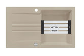 SYSTEMCERAM Einbauspüle Kara 85 F Fango 23 inkl. Excenterbetätigung, für 60 cm Schrankbreite, Spüle zum flächenbündigen Einbau mit Medio-Matte Alu, inkl. 4 x Eckradien R 10 Auflage reversibel 55000223