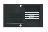 SYSTEMCERAM Einbauspüle Kara 85 F Nigra 87 inkl. Excenterbetätigung, für 60 cm Schrankbreite, Spüle zum flächenbündigen Einbau mit Medio-Matte Schwarz, inkl. 4 x Eckradien R 10 Auflage reversibel 55000287