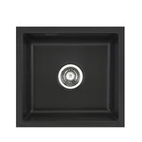 SYSTEMCERAM Einbauspüle Mera 42 U / g Nigra 87 inkl. Handbetätigung, für 50 cm Schrankbreite, Spüle zum Unterbau mit geschliffener Oberseite Unterbau keine Beckenlage 54010187