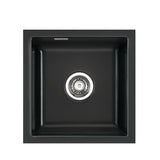 SYSTEMCERAM Einbauspüle Mera 46 F/o Nero 68 inkl. Handbetätigung, für 45 cm Schrankbreite, Spüle zum flächenbündigen Einbau ohne Hahnlochbank, inkl. 4 x Eckradien R 10 Flächenbündig keine Beckenlage 51560168
