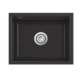 SYSTEMCERAM Einbauspüle Kara 57 F/o Nigra 87 inkl. Excenterbetätigung, für 60 cm Schrankbreite, Spüle zum flächenbündigen Einbau ohne Hahnlochbank, mit Medio- Matte Schwarz, inkl. 4 x Eckradien R 10 Flächenbündig keine Beckenlage 51020287