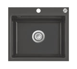 SYSTEMCERAM Einbauspüle Mera 57 F Schiefer 85 inkl. Handbetätigung, für 60 cm Schrankbreite, Spüle zum flächenbündigen Einbau, inkl. 4 x Eckradien R 10 Auflage keine Beckenlage 55570185
