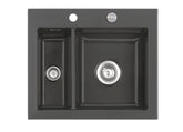 SYSTEMCERAM Einbauspüle Mera 60 F Schiefer 85 inkl. Excenterbetätigung, für 60 cm Schrankbreite, Spüle zum flächenbündigen Einbau, inkl. 4 x Eckradien R 10 Auflage keine Beckenlage 55980285