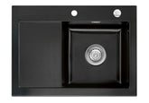 SYSTEMCERAM Einbauspüle Mera 70 F Be. Re. Nero 68 inkl. Excenterbetätigung, für 45 cm Schrankbreite, Spüle zum flächenbündigen Einbau, inkl. 4 x Eckradien R 10 Auflage Becken rechts 55580268