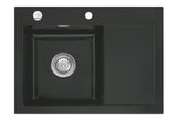 SYSTEMCERAM Einbauspüle Mera 70 F Be. Li. Nigra 87 inkl. Excenterbetätigung, für 45 cm Schrankbreite, Spüle zum flächenbündigen Einbau, inkl. 4 x Eckradien R 10 Auflage Becken links 55590287