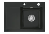 SYSTEMCERAM Einbauspüle Mera 70 F Be. Re. Nigra 87 inkl. Handbetätigung, für 45 cm Schrankbreite, Spüle zum flächenbündigen Einbau, inkl. 4 x Eckradien R 10 Auflage Becken rechts 55580187