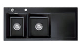 SYSTEMCERAM Einbauspüle Mera Double Be. Li. Nero 68 inkl. Excenterbetätigung, für 80 cm Schrankbreite, Einbauspüle Auflage Becken links 50790268
