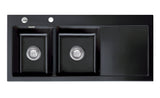 SYSTEMCERAM Einbauspüle Mera Double Be. Li. Nero 68 inkl. Excenterbetätigung, für 80 cm Schrankbreite, Einbauspüle Auflage Becken links 50790268