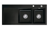 SYSTEMCERAM Einbauspüle Mera Double Be. Re. Nigra 87 inkl. Excenterbetätigung, für 80 cm Schrankbreite, Einbauspüle Auflage Becken rechts 50780287