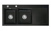 SYSTEMCERAM Einbauspüle Mera Double Be. Li. Nigra 87 inkl. Excenterbetätigung, für 80 cm Schrankbreite, Einbauspüle Auflage Becken links 50790287