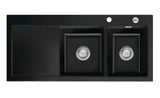 SYSTEMCERAM Einbauspüle Mera Double Be. Re. Nigra 87 inkl. Handbetätigung, für 80 cm Schrankbreite, Einbauspüle Auflage Becken rechts 50780187
