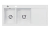 SYSTEMCERAM Einbauspüle Mera Double Be. Li. Satin 20 inkl. Excenterbetätigung, für 80 cm Schrankbreite, Einbauspüle Auflage Becken links 50790220