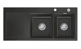 SYSTEMCERAM Einbauspüle Mera Double Be. Re. Schiefer 85 inkl. Excenterbetätigung, für 80 cm Schrankbreite, Einbauspüle Auflage Becken rechts 50780285