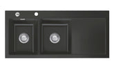 SYSTEMCERAM Einbauspüle Mera Double Be. Li. Schiefer 85 inkl. Excenterbetätigung, für 80 cm Schrankbreite, Einbauspüle Auflage Becken links 50790285