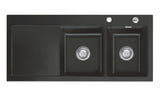 SYSTEMCERAM Einbauspüle Mera Double Be. Re. Schiefer 85 inkl. Handbetätigung, für 80 cm Schrankbreite, Einbauspüle Auflage Becken rechts 50780185