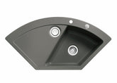 SYSTEMCERAM Einbauspüle Mera Eck F Lava 80 inkl. Excenterbetätigung, für 90 cm Schrankbreite, Spüle zum flächenbündigen Einbau mit Sinktop Resteausguss Auflage keine Beckenlage 55510280