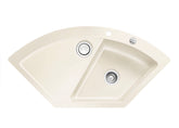 SYSTEMCERAM Einbauspüle Mera Eck F Magnolie 10 inkl. Excenterbetätigung, für 90 cm Schrankbreite, Spüle zum flächenbündigen Einbau mit Sinktop Resteausguss Auflage keine Beckenlage 55510210