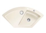 SYSTEMCERAM Einbauspüle Mera Eck F Magnolie 10 inkl. Excenterbetätigung, für 90 cm Schrankbreite, Spüle zum flächenbündigen Einbau mit Sinktop Resteausguss Auflage keine Beckenlage 55510210