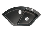 SYSTEMCERAM Einbauspüle Mera Eck F Nero 68 inkl. Excenterbetätigung, für 90 cm Schrankbreite, Spüle zum flächenbündigen Einbau mit Sinktop Resteausguss Auflage keine Beckenlage 55510268