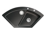 SYSTEMCERAM Einbauspüle Mera Eck F Nero 68 inkl. Excenterbetätigung, für 90 cm Schrankbreite, Spüle zum flächenbündigen Einbau mit Sinktop Resteausguss Auflage keine Beckenlage 55510268