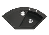 SYSTEMCERAM Einbauspüle Mera Eck F Nigra 87 inkl. Excenterbetätigung, für 90 cm Schrankbreite, Spüle zum flächenbündigen Einbau mit Sinktop Resteausguss Auflage keine Beckenlage 55510287