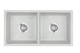 SYSTEMCERAM Einbauspüle Mera Twin F/o Alu 76 inkl. Excenterbetätigung, für 90 cm Schrankbreite, Spüle zum flächenbündigen Einbau ohne Hahnlochbank, inkl. 4 x Eckradien R 10 Flächenbündig keine Beckenlage 51620276