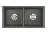 SYSTEMCERAM Einbauspüle Mera Twin F/o Lava 80 inkl. Excenterbetätigung, für 90 cm Schrankbreite, Spüle zum flächenbündigen Einbau ohne Hahnlochbank, inkl. 4 x Eckradien R 10 Flächenbündig keine Beckenlage 51620280