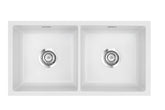 SYSTEMCERAM Einbauspüle Mera Twin F/o Satin 20 inkl. Excenterbetätigung, für 90 cm Schrankbreite, Spüle zum flächenbündigen Einbau ohne Hahnlochbank, inkl. 4 x Eckradien R 10 Flächenbündig keine Beckenlage 51620220