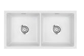 SYSTEMCERAM Einbauspüle Mera Twin U/g Satin 20 inkl. Excenterbetätigung, für 90 cm Schrankbreite, Spüle zum Unterbau mit geschliffener Oberseite Unterbau keine Beckenlage 54620220
