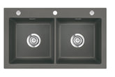 SYSTEMCERAM Einbauspüle Mera Twin F Lava 80 inkl. Excenterbetätigung, für 90 cm Schrankbreite, Spüle zum flächenbündigen Einbau, inkl. 4 x Eckradien R 10 Auflage keine Beckenlage 55620280