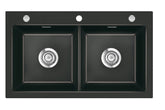 SYSTEMCERAM Einbauspüle Mera Twin F Nero 68 inkl. Excenterbetätigung, für 90 cm Schrankbreite, Spüle zum flächenbündigen Einbau, inkl. 4 x Eckradien R 10 Auflage keine Beckenlage 55620268