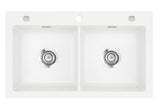 SYSTEMCERAM Einbauspüle Mera Twin F Polar 13 inkl. Excenterbetätigung, für 90 cm Schrankbreite, Spüle zum flächenbündigen Einbau, inkl. 4 x Eckradien R 10 Auflage keine Beckenlage 55620213