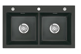 SYSTEMCERAM Einbauspüle Mera Twin F Schiefer 85 inkl. Excenterbetätigung, für 90 cm Schrankbreite, Spüle zum flächenbündigen Einbau, inkl. 4 x Eckradien R 10 Auflage keine Beckenlage 55620285