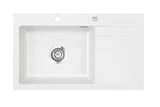 SYSTEMCERAM Einbauspüle Stema 86 SL/F Be. Li. Grönland 12 inkl. Handbetätigung, für 60 cm Schrankbreite, Spüle zum flächenbündigen Einbau, inkl. 4 x Eckradien R 10 Auflage Becken links 55110112