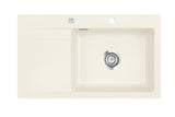 SYSTEMCERAM Einbauspüle Stema 86 SL/F Be. Re. Jasmin 19 inkl. Excenterbetätigung, für 60 cm Schrankbreite, Spüle zum flächenbündigen Einbau, inkl. 4 x Eckradien R 10 Auflage Becken rechts 55100219