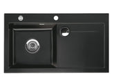 SYSTEMCERAM Einbauspüle Stema 90 Be. Li. Nero 68 inkl. Excenterbetätigung, für 60 cm Schrankbreite, Einbauspüle mit Sinktop Resteausguss Auflage Becken links 50530268