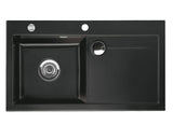 SYSTEMCERAM Einbauspüle Stema 90 F Be. Li. Nero 68 inkl. Excenterbetätigung, für 60 cm Schrankbreite, Spüle zum flächenbündigen Einbau mit Sinktop Resteausguss, inkl. 4 x Eckradien R 10 Auflage Becken links 55530268