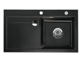 SYSTEMCERAM Einbauspüle Stema 90 Be. Re. Nero 68 inkl. Handbetätigung, für 60 cm Schrankbreite, Einbauspüle mit Sinktop Resteausguss Auflage Becken rechts 50520168