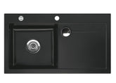 SYSTEMCERAM Einbauspüle Stema 90 Be. Li. Nigra 87 inkl. Excenterbetätigung, für 60 cm Schrankbreite, Einbauspüle mit Sinktop Resteausguss Auflage Becken links 50530287