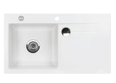 SYSTEMCERAM Einbauspüle Stema 90 Be. Li. Polar 13 inkl. Excenterbetätigung, für 60 cm Schrankbreite, Einbauspüle mit Sinktop Resteausguss Auflage Becken links 50530213