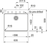 FRANKE Fragranitebecken MRG 610-60 C Steingrau Handbetätigung 114.0729.486