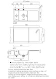 SYSTEMCERAM Einbauspüle Mera 100 F Be. Li. Nigra 87 inkl. Excenterbetätigung, für 60 cm Schrankbreite, Spüle zum flächenbündigen Einbau, inkl. 4 x Eckradien R 10 Auflage Becken links 55770287